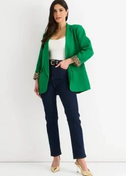Coats & Jackets>Gini London Green Contrast Animal Edge To Edge Blazer