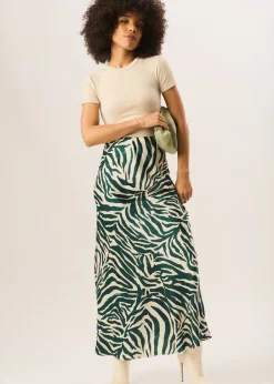 Skirts>Gini London Green Zebra Bias Maxi Skirt