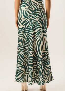 Skirts>Gini London Green Zebra Bias Maxi Skirt