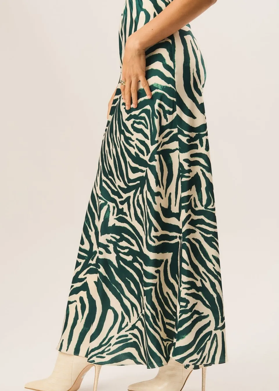 Skirts>Gini London Green Zebra Bias Maxi Skirt