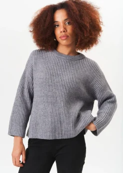 Tops>Gini London Grey Chunky Knit Oversized Jumper