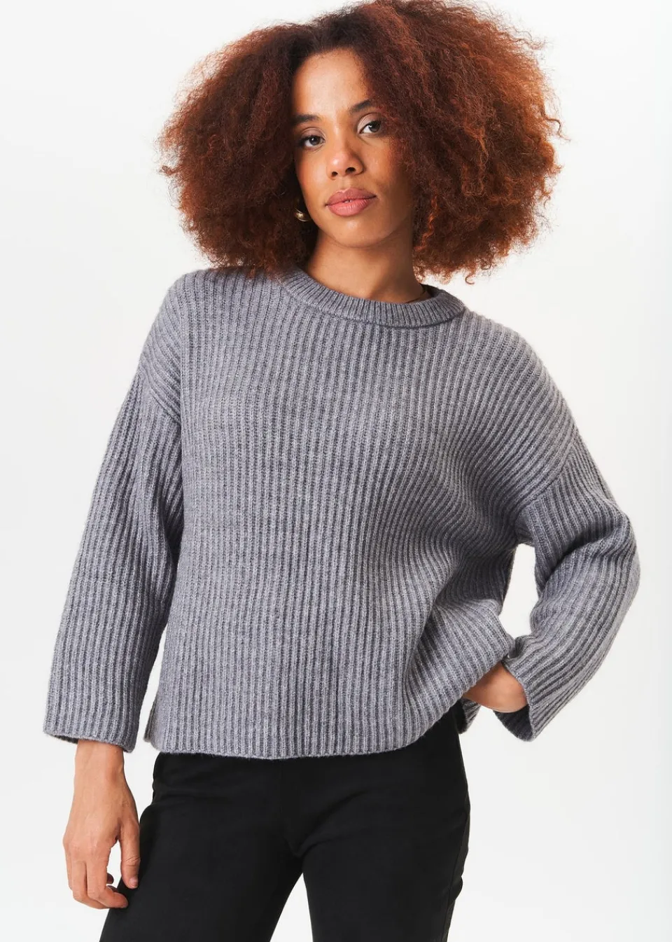 Tops>Gini London Grey Chunky Knit Oversized Jumper