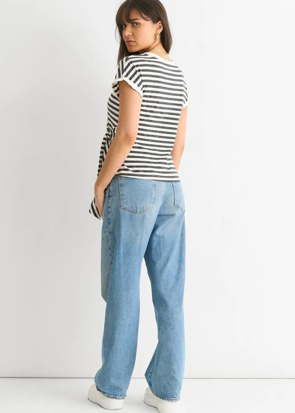 T-Shirts>Gini London Grey Stretch Stripe Top