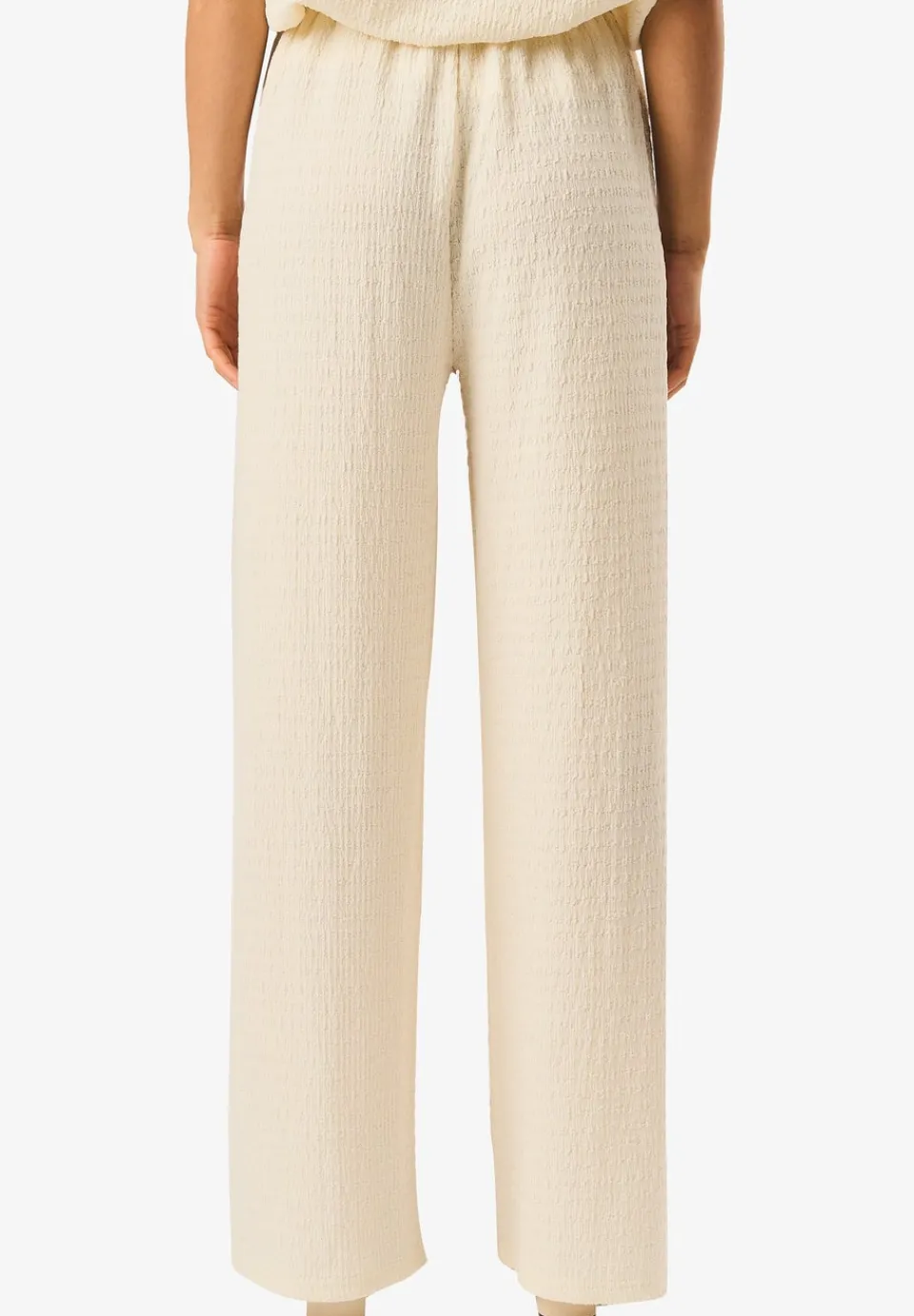 Trousers>Gini London Ivory Textured Elastic Waist Pull On Trousers