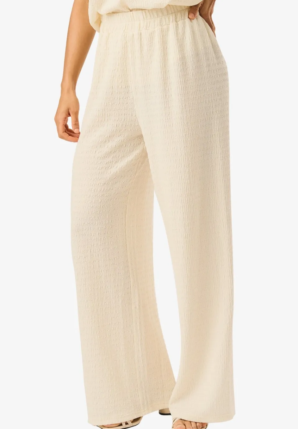 Trousers>Gini London Ivory Textured Elastic Waist Pull On Trousers