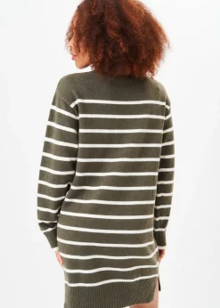 Knitwear>Gini London Khaki High Neck Stripe Oversized Tunic Dress