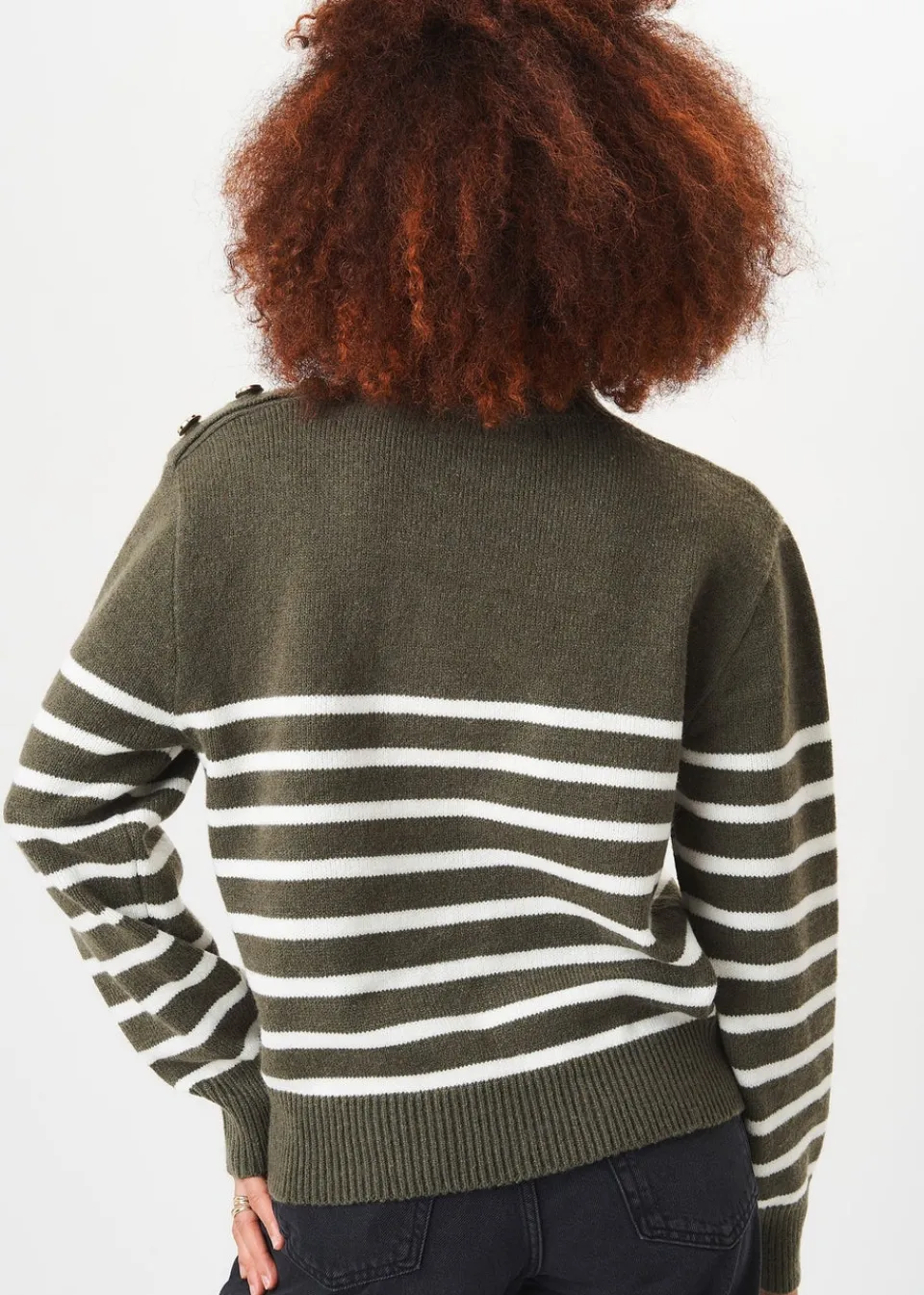 Tops>Gini London Khaki High Neck Stripe Oversized Jumper