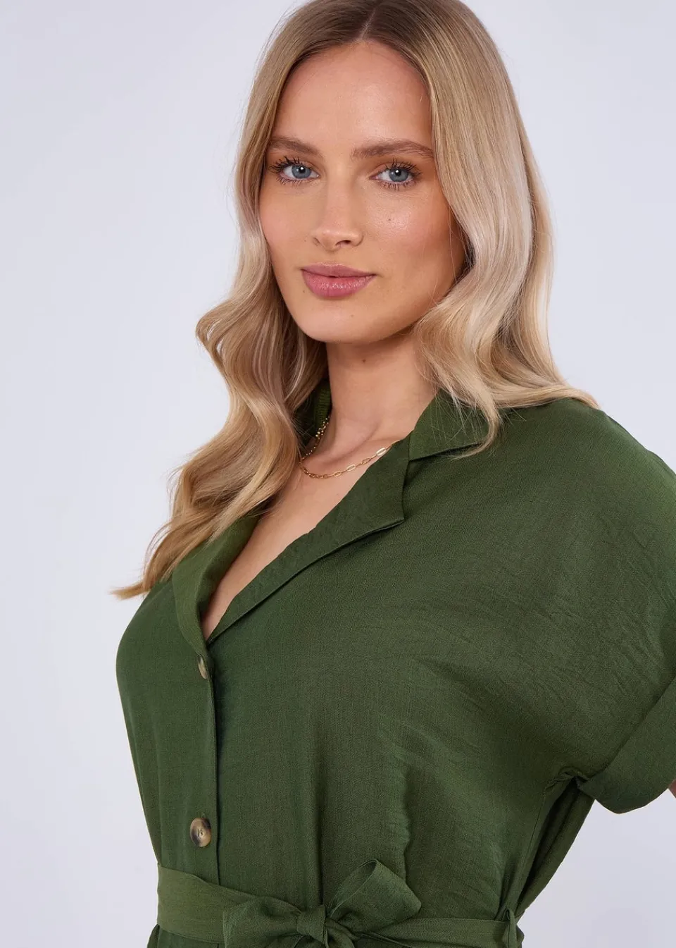 Dresses>Gini London Khaki Utility Belted Oversized Viscose Shirt Dress
