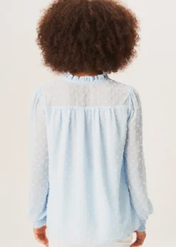 Tops>Gini London Light Blue Dobby Chiffon Frill Neck Blouse