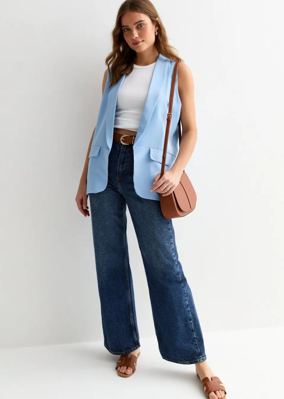Coats & Jackets>Gini London Light Blue Tailored Longline Waistcoat