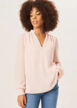 Tops>Gini London Light Pink Dobby Chiffon Frill Neck Blouse