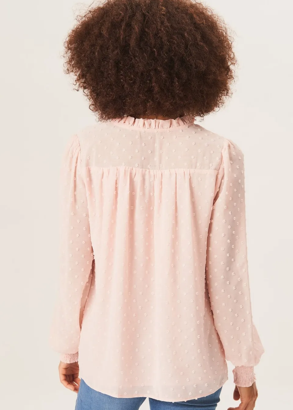 Tops>Gini London Light Pink Dobby Chiffon Frill Neck Blouse