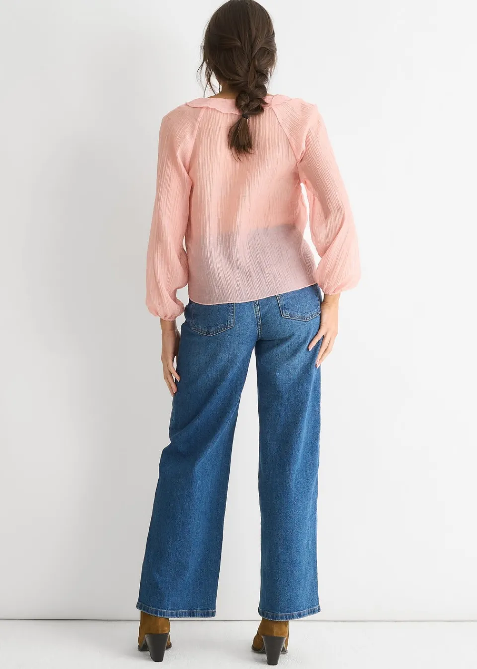 Tops>Gini London Long Sleeeves Tie Detail Ruffle Blouse