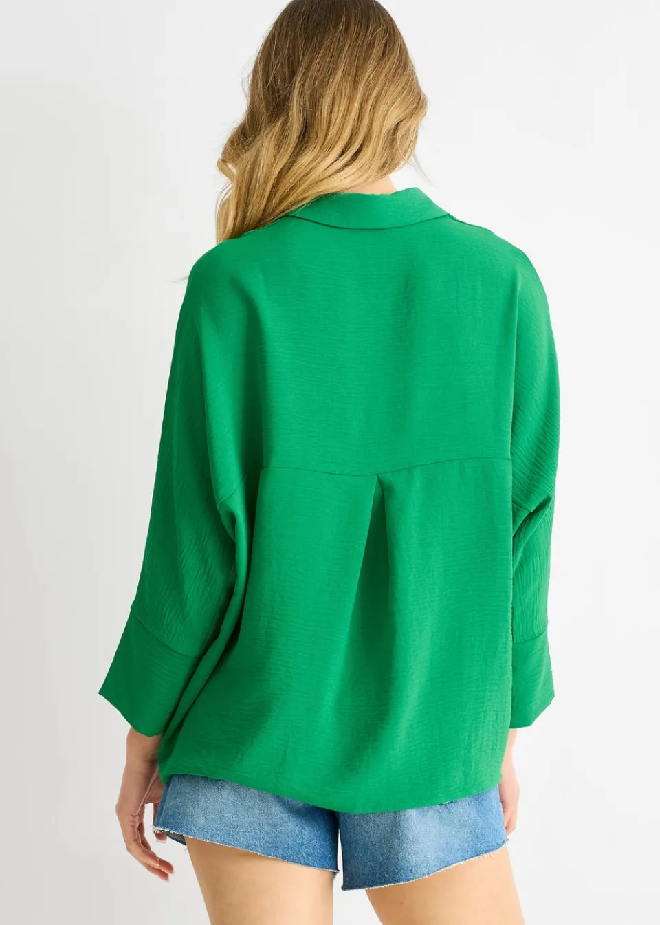 Tops>Gini London Mid Green Kimono Oversized Blouse