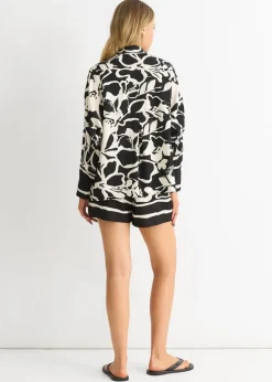 Blouses & Shirts>Gini London Mono Border Print Viscose Oversized Shirt