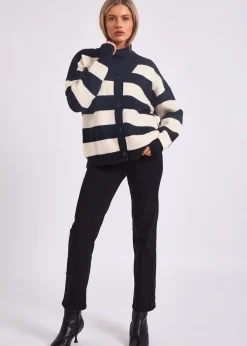 Tops>Gini London Mono Stripe Oversized Button Through Cardigan