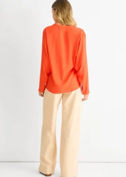 Tops>Gini London Orange Textured Chiffon Oversized Blouse