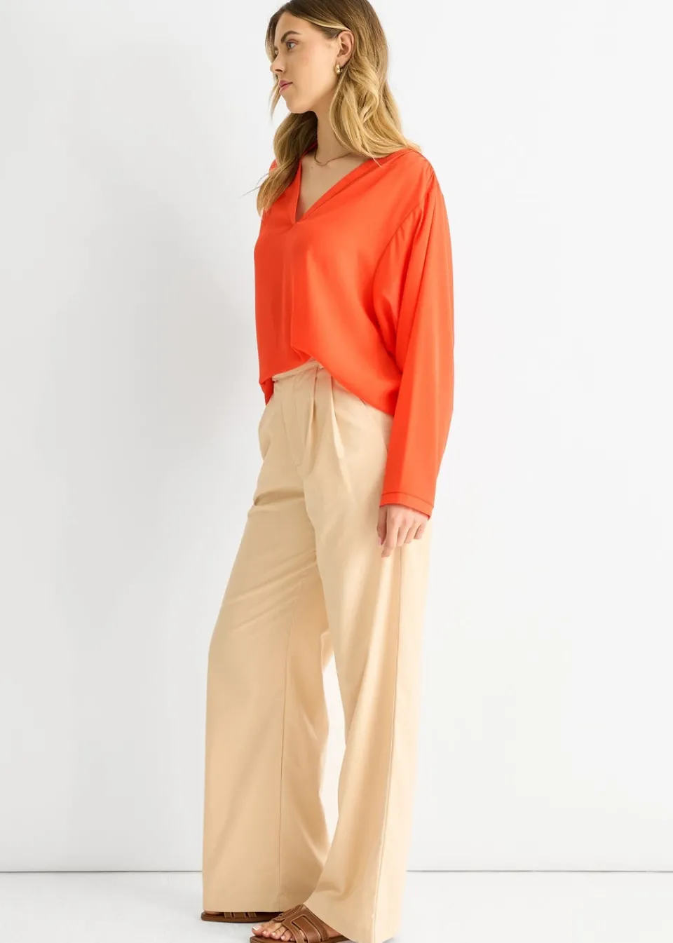 Tops>Gini London Orange Textured Chiffon Oversized Blouse