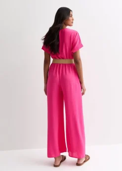 Jumpsuits & Playsuits>Gini London Pink Short Sleeves Elasticated Waist Belted Jumpsuit