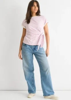 T-Shirts>Gini London Pink Stretch Stripe Top