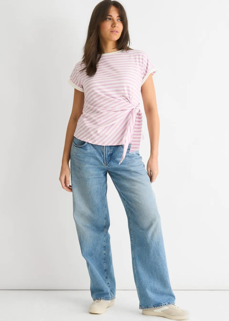T-Shirts>Gini London Pink Stretch Stripe Top