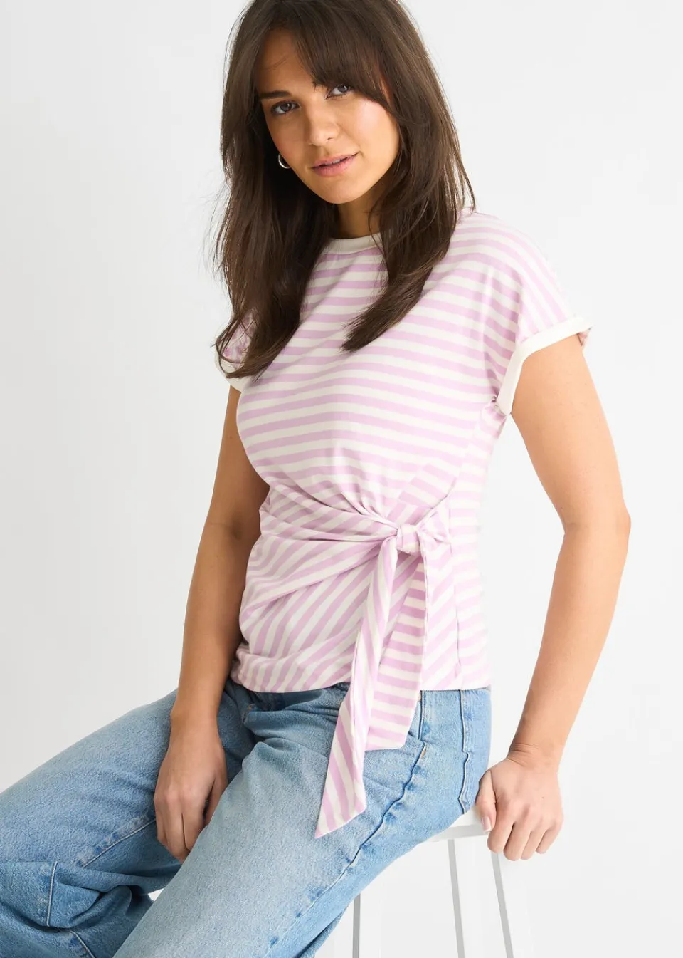 T-Shirts>Gini London Pink Stretch Stripe Top