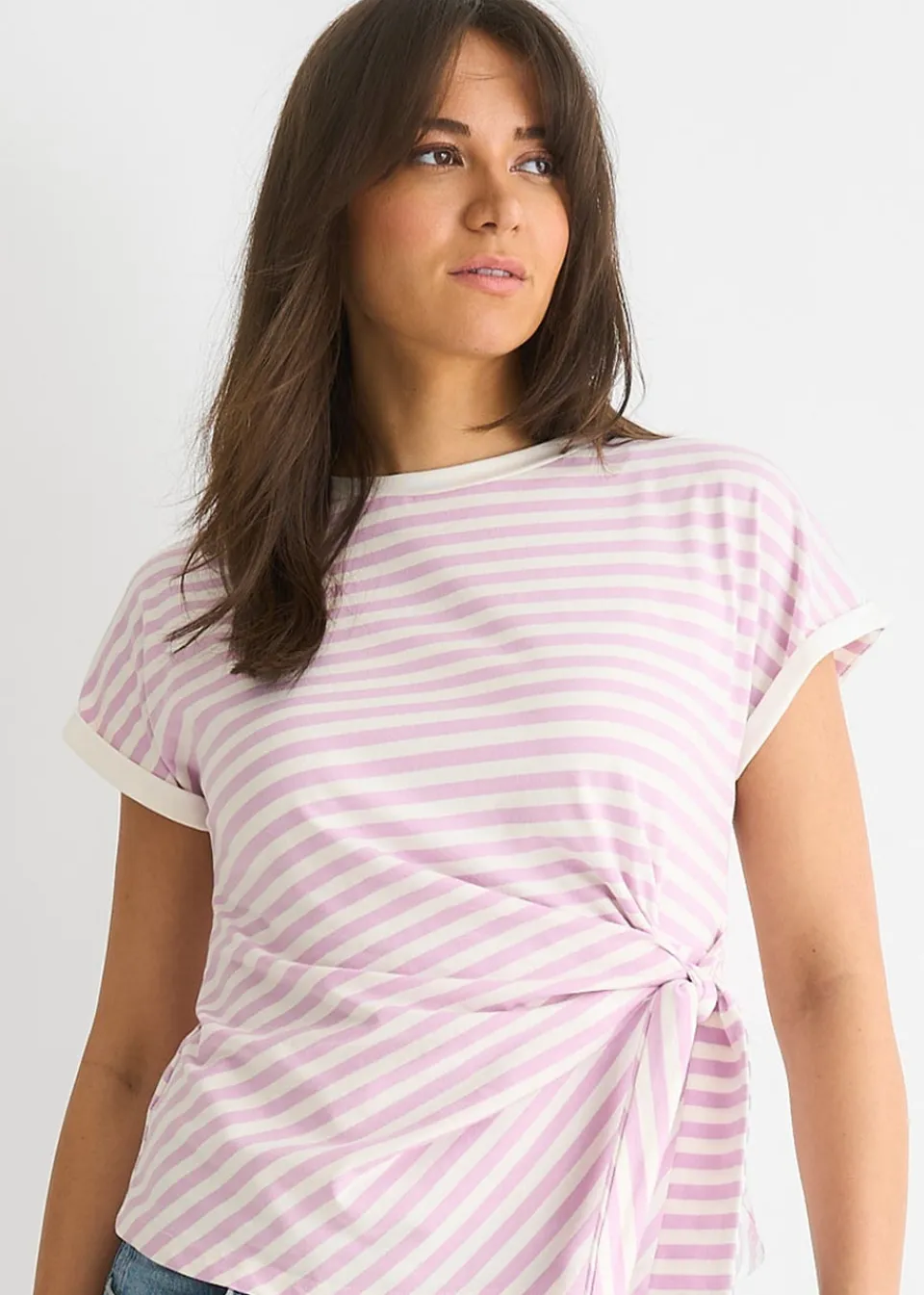 T-Shirts>Gini London Pink Stretch Stripe Top