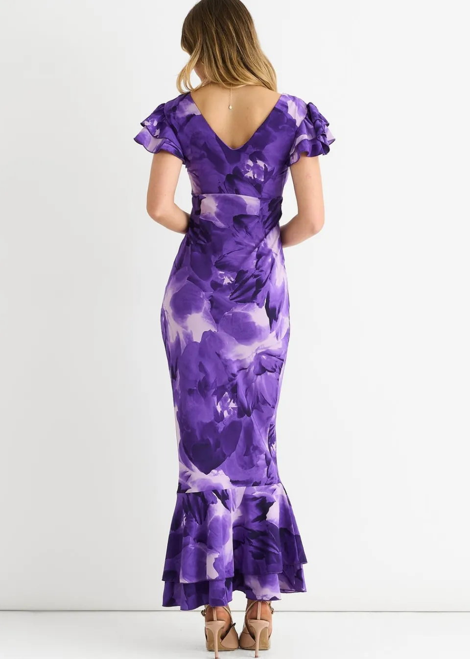 Dresses>Gini London Purple Watercolour Floral Maxi Dress