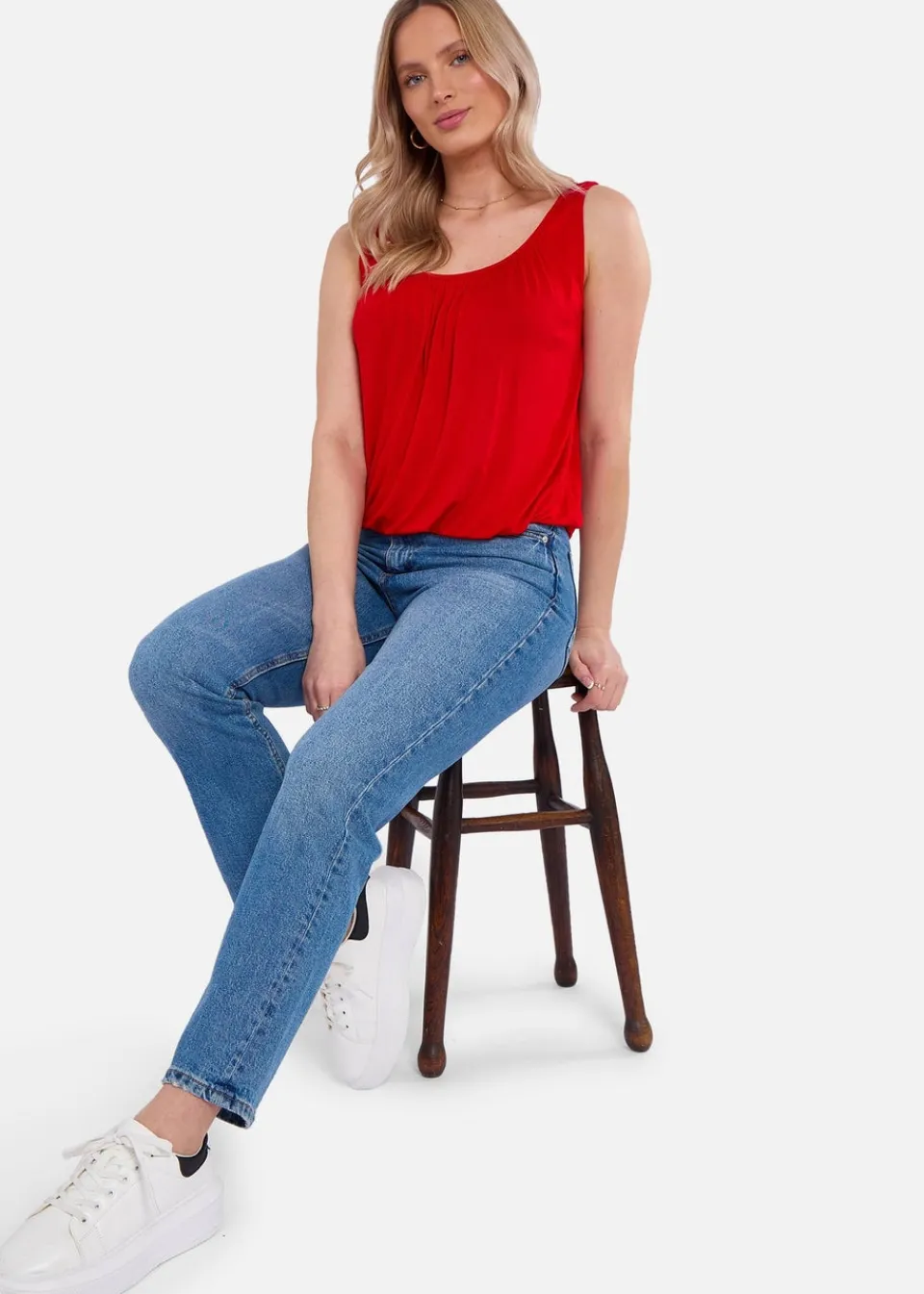 Tops>Gini London Red Round Neck Oversized Sleeveless Top
