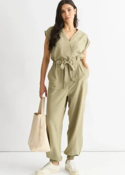 Jumpsuits & Playsuits>Gini London Sage Green Wrap Belted Utility Jumpsuit