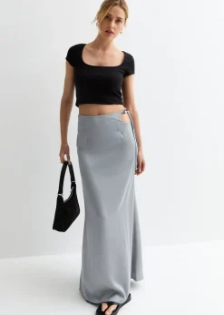 Skirts>Gini London Silver Satin Maxi Skirt