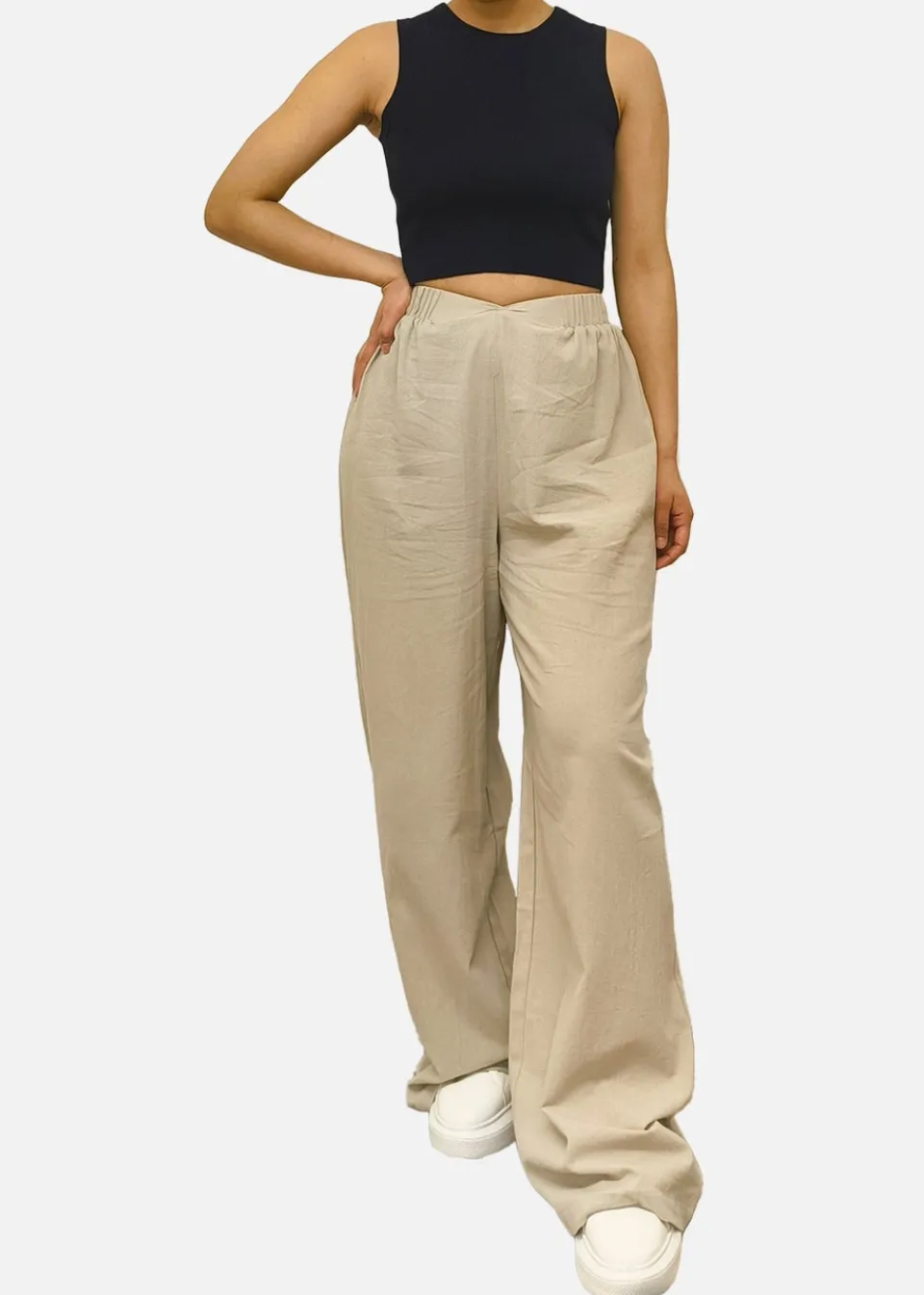 Trousers>Gini London Stone Waist Band Detail Wide Leg trouser