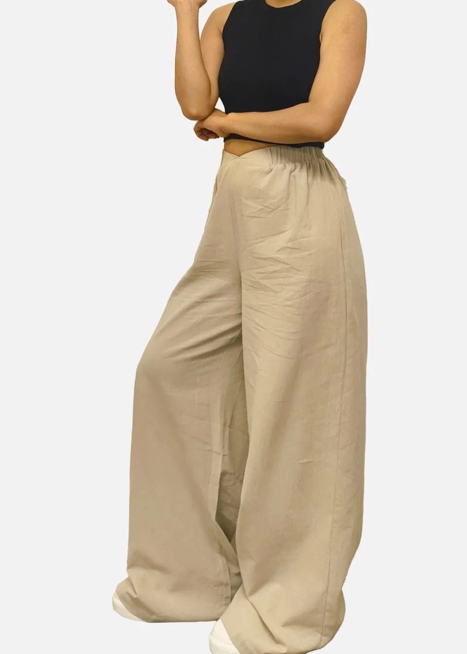 Trousers>Gini London Stone Waist Band Detail Wide Leg trouser