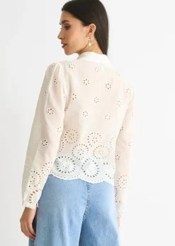 Tops>Gini London White Cotton Broderie Scallop Boxy Shirt Sequin V Neck Cami Top