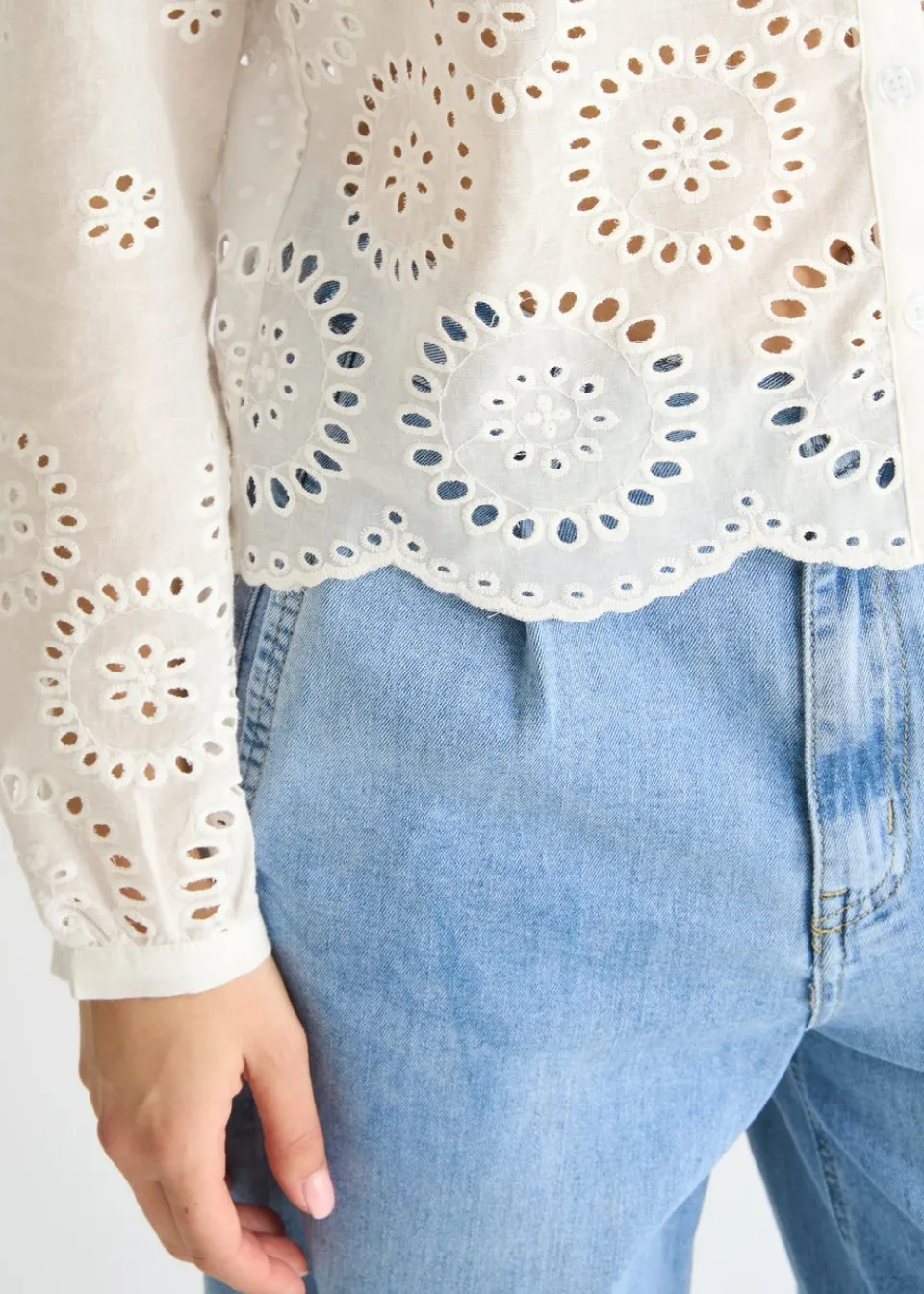 Tops>Gini London White Cotton Broderie Scallop Boxy Shirt Sequin V Neck Cami Top