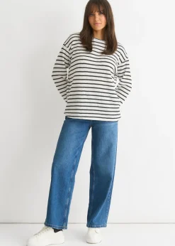 Tops>Gini London White Mono Stripe Oversized Knit Jumper