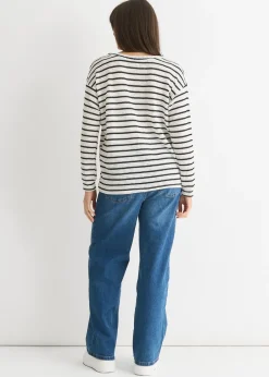 Tops>Gini London White Mono Stripe Oversized Knit Jumper