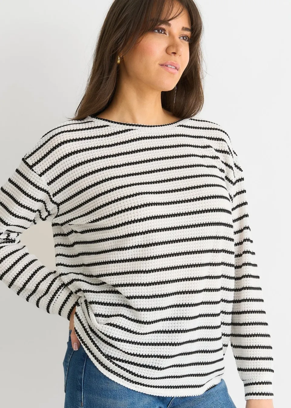 Tops>Gini London White Mono Stripe Oversized Knit Jumper