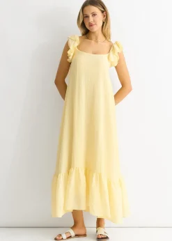 Dresses>Gini London Yellow Ruffle Short Sleeve Viscose Maxi Dress