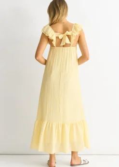 Dresses>Gini London Yellow Ruffle Short Sleeve Viscose Maxi Dress