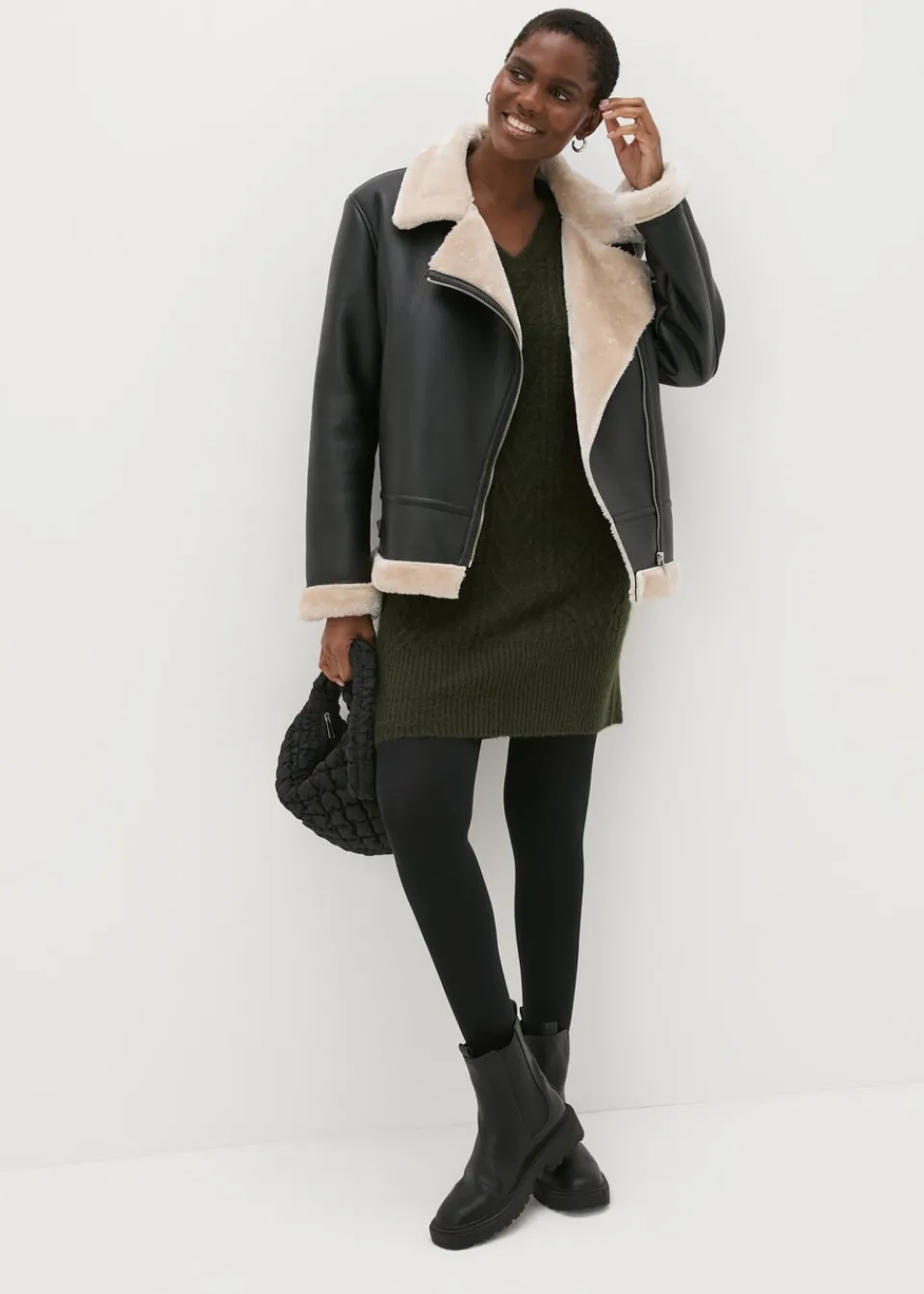 Knitwear>Papaya Green Cable Knit V-Neck Mini Dress