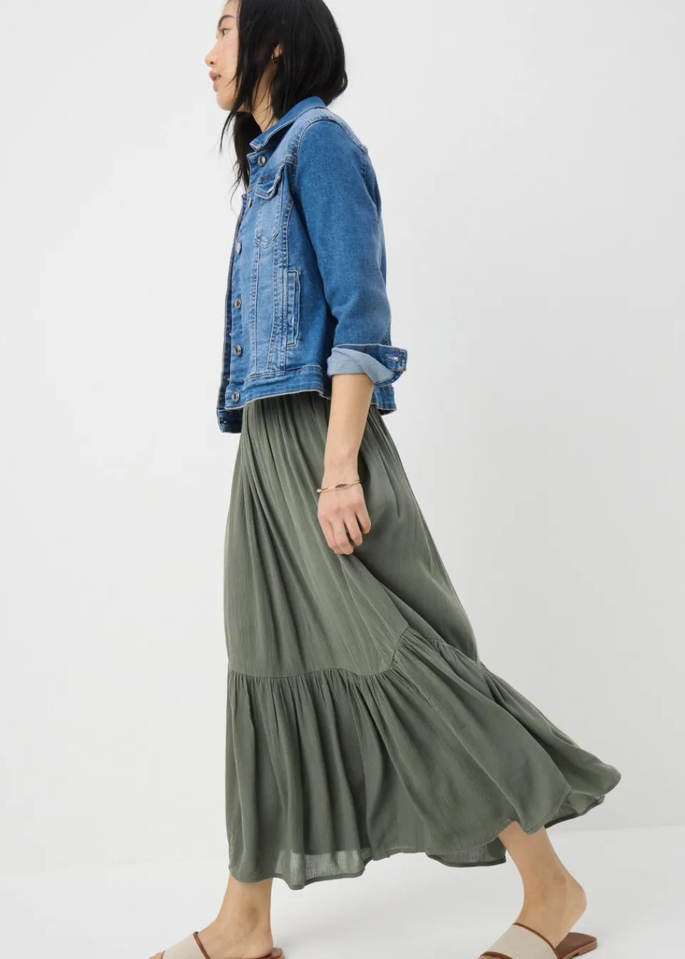 Skirts>Papaya Green Cheesecloth Maxi Skirt