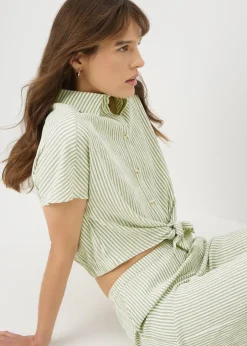 Tops>Papaya Green Co Ord Stripe Tie Front Shirt