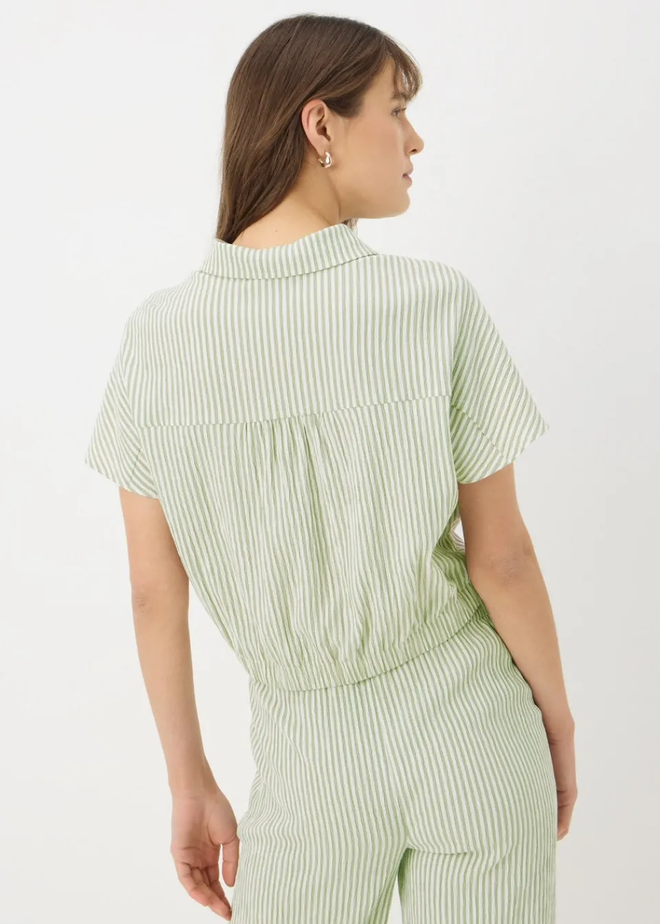 Tops>Papaya Green Co Ord Stripe Tie Front Shirt