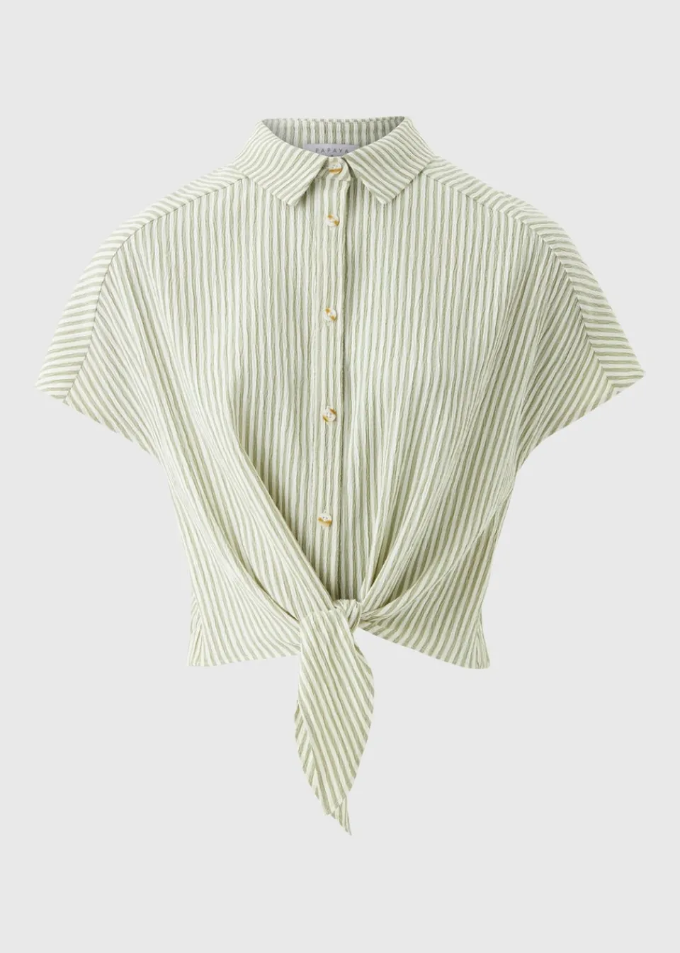 Tops>Papaya Green Co Ord Stripe Tie Front Shirt