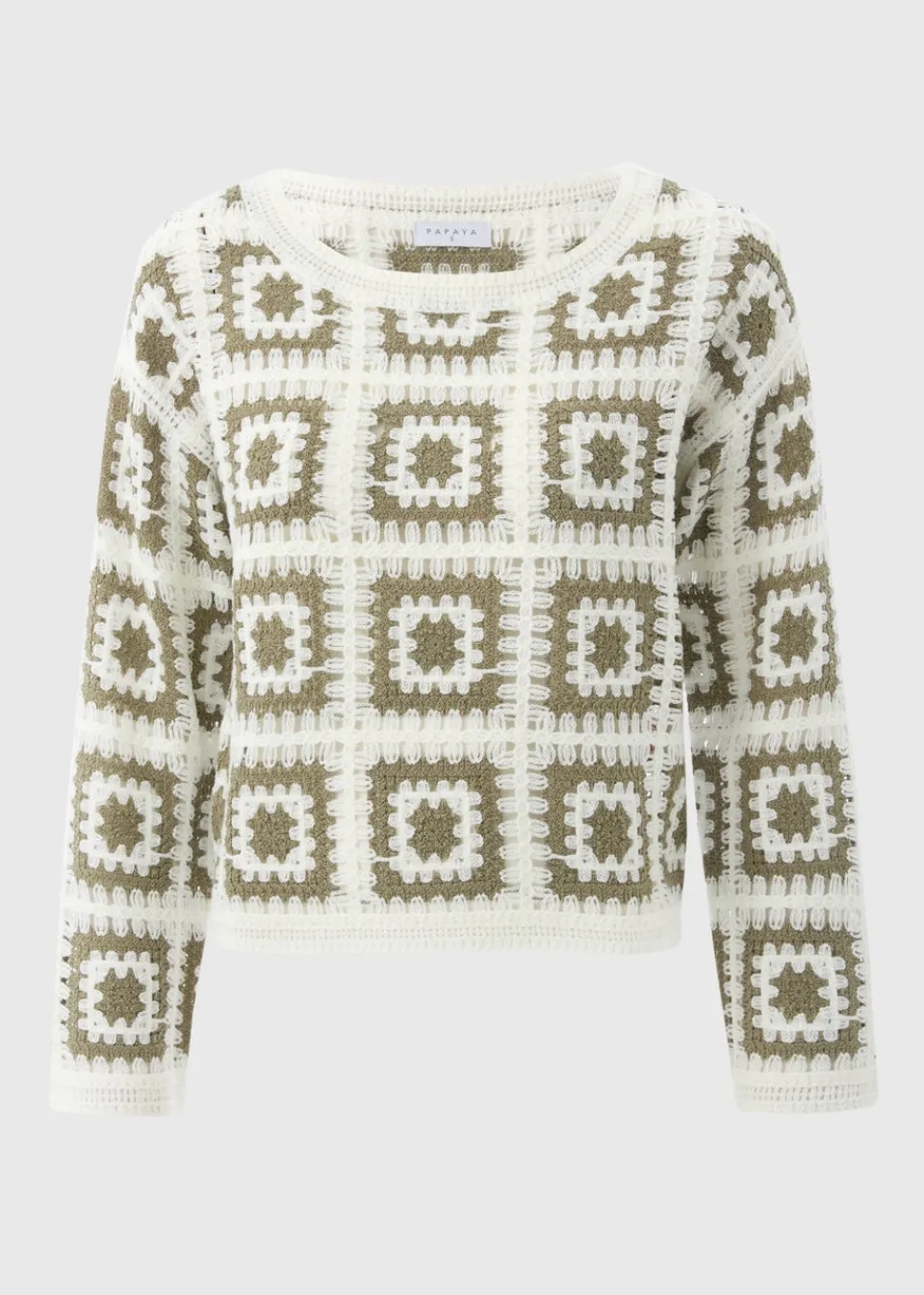Tops>Papaya Crochet Patchwork Jumper Green