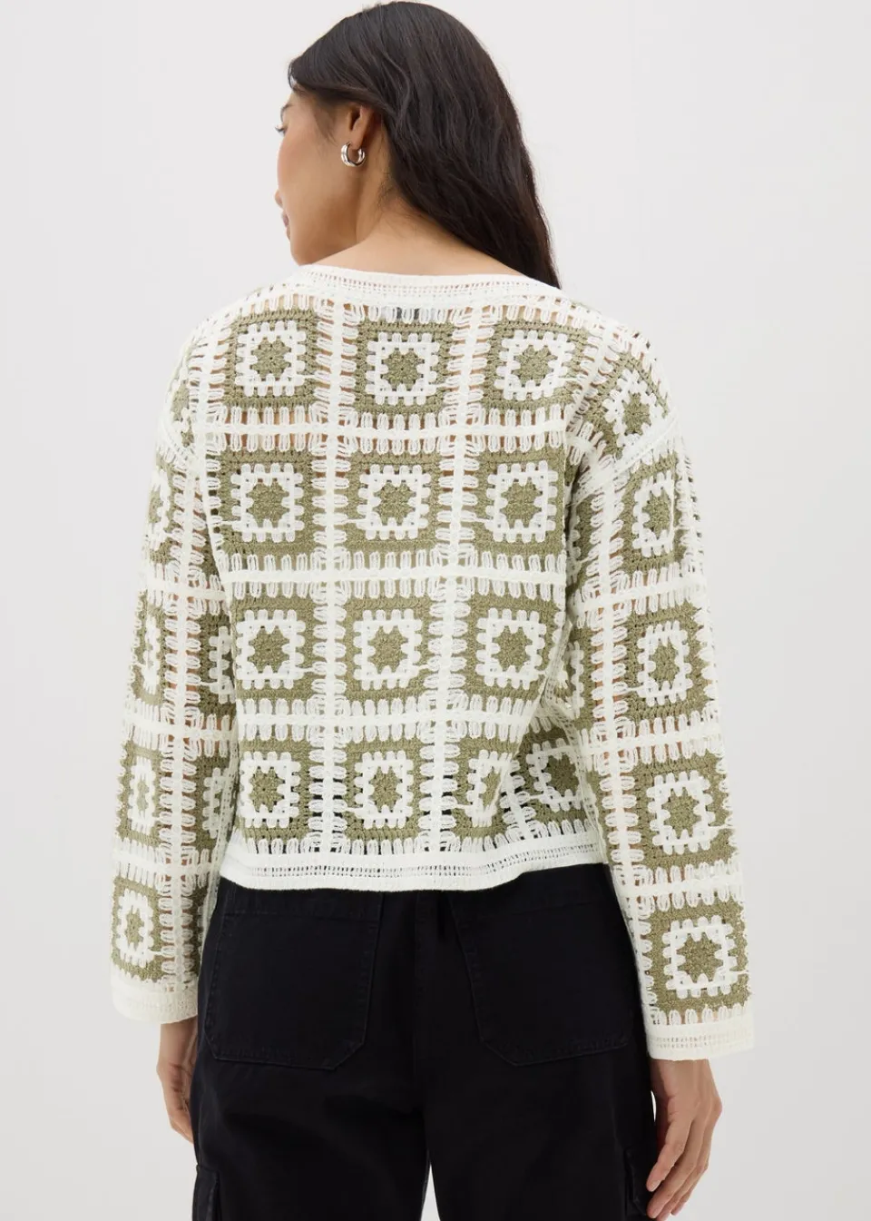 Tops>Papaya Crochet Patchwork Jumper Green
