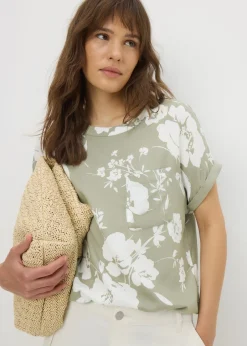 Tops>Papaya Green Floral Pocket Box Top