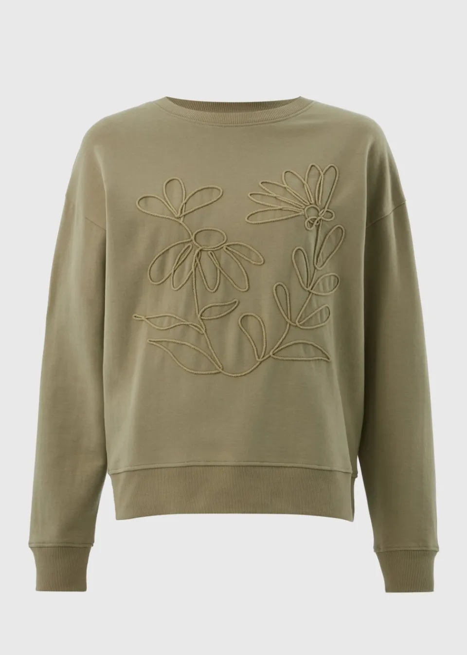 Tops> Green Floral Stitch Sweatshirt