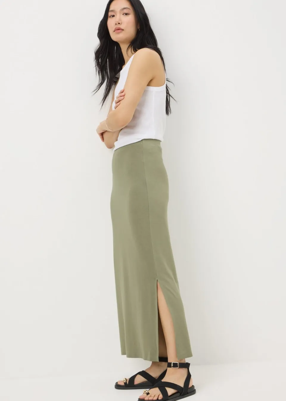 Skirts>Papaya Green Jersey Maxi Skirt